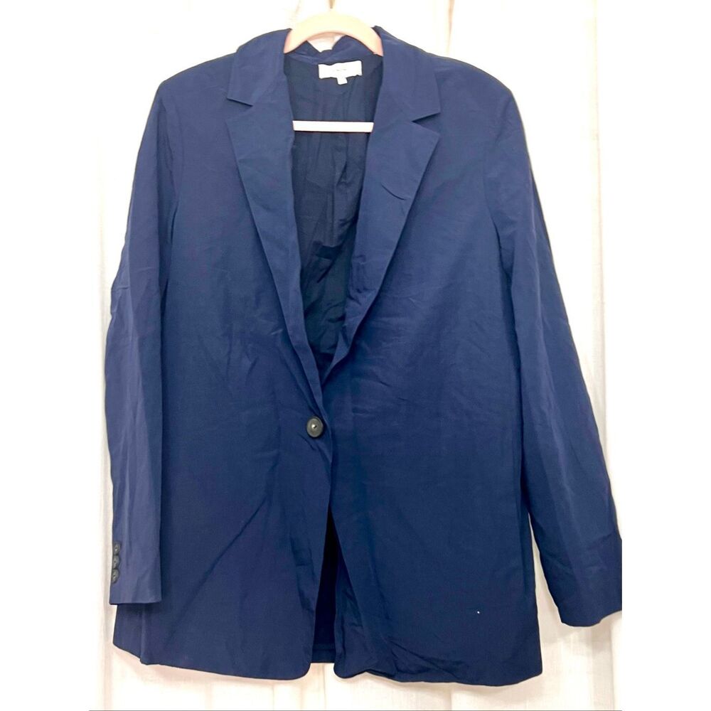 NWT Vince Women's Relaxed Textured Wool Blend One-Button Blazer Navy Blue Sz 10